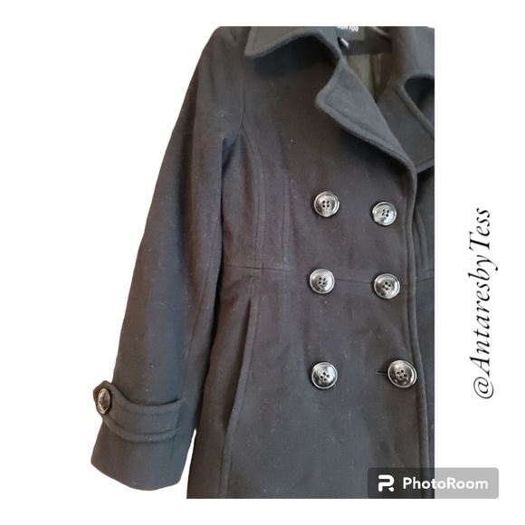 London Fog PM womens double breasted pea coat wool/nylon w full lining black - Picture 2 of 12